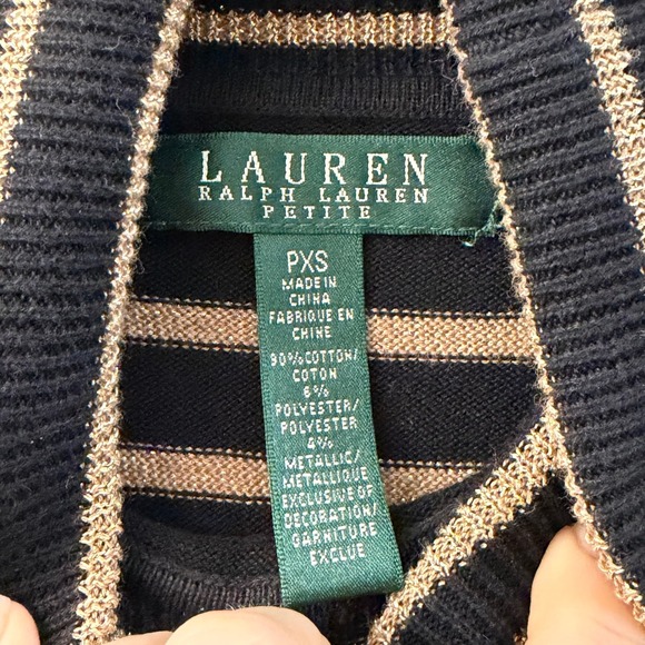 Lauren Ralph Lauren Petite XS Black Gold Metallic Striped Turtleneck Sweater LRL - Picture 4 of 5